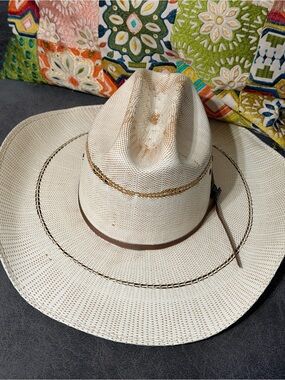 Men's Ariat Straw Western Cowboy Hat - Cream